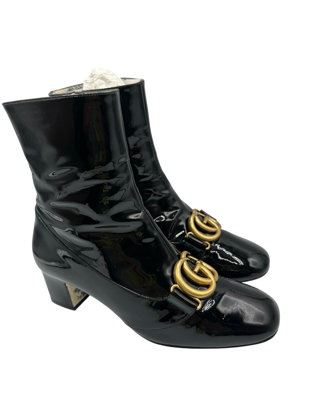 Gucci Black Patent Mid-Calf Boots with Gold Double G - Picture 4 of 13